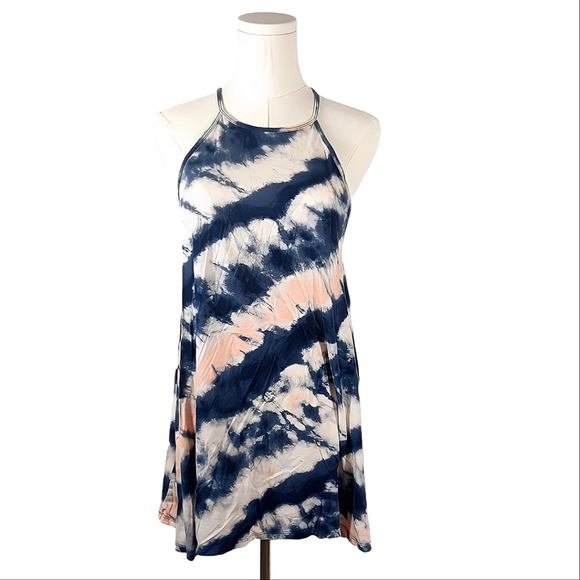Billabong Tie-Dye Racerback Tank Dress Blue Peach White Size M Cotton Modal - Picture 1 of 6